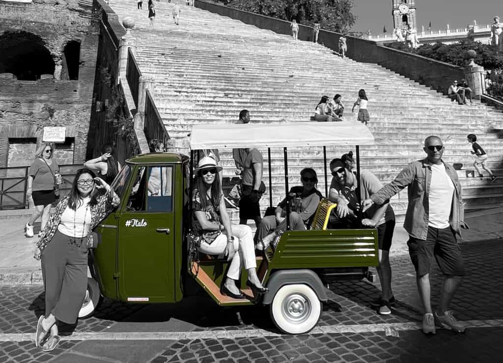 Private Piaggio Tour of Rome: Appia Antica and Food Experience ETuk Tours Rome