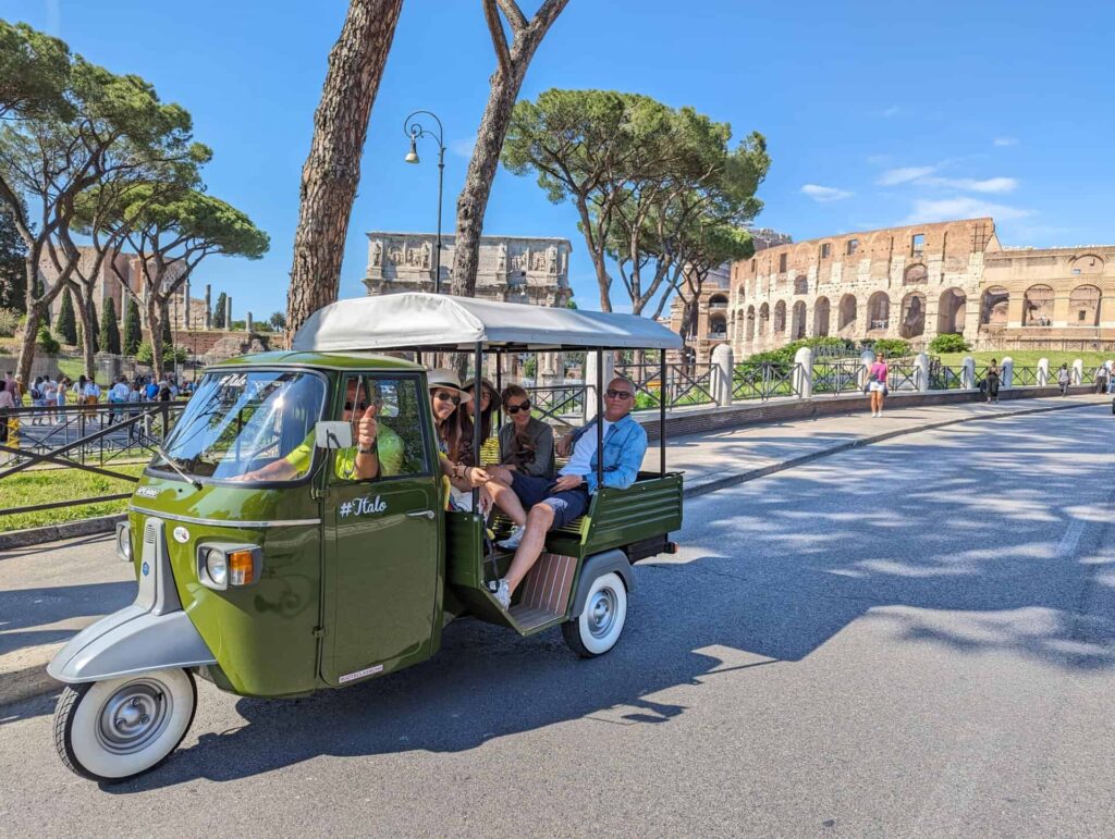 Private Piaggio Tour of Rome: Appia Antica and Food Experience ETuk Tours Rome