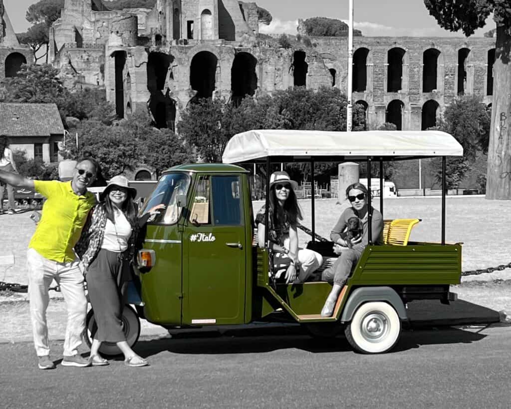 Private Piaggio Tour of Rome: Appia Antica and Food Experience ETuk Tours Rome